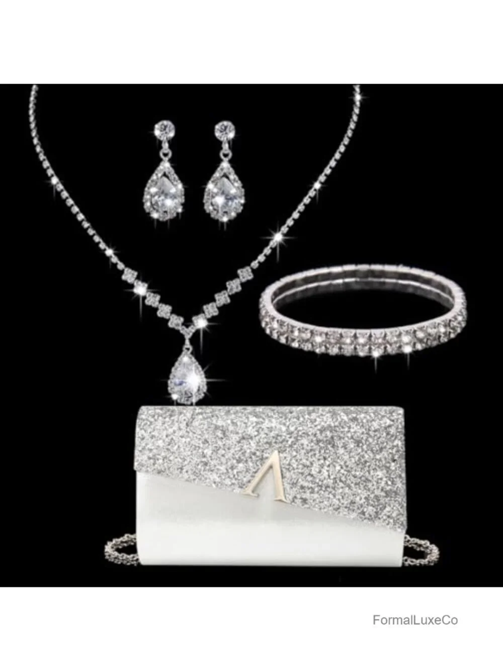 Rhinestone Clutch Purse with Jewelry Set for Wedding Party Evening Bag